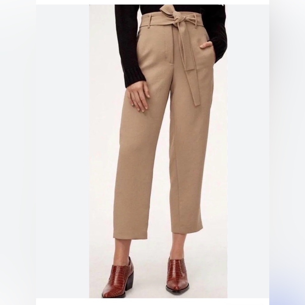 Aritizia Wilfred Linen Blend Belted Mauv Pants Woman's Size 6